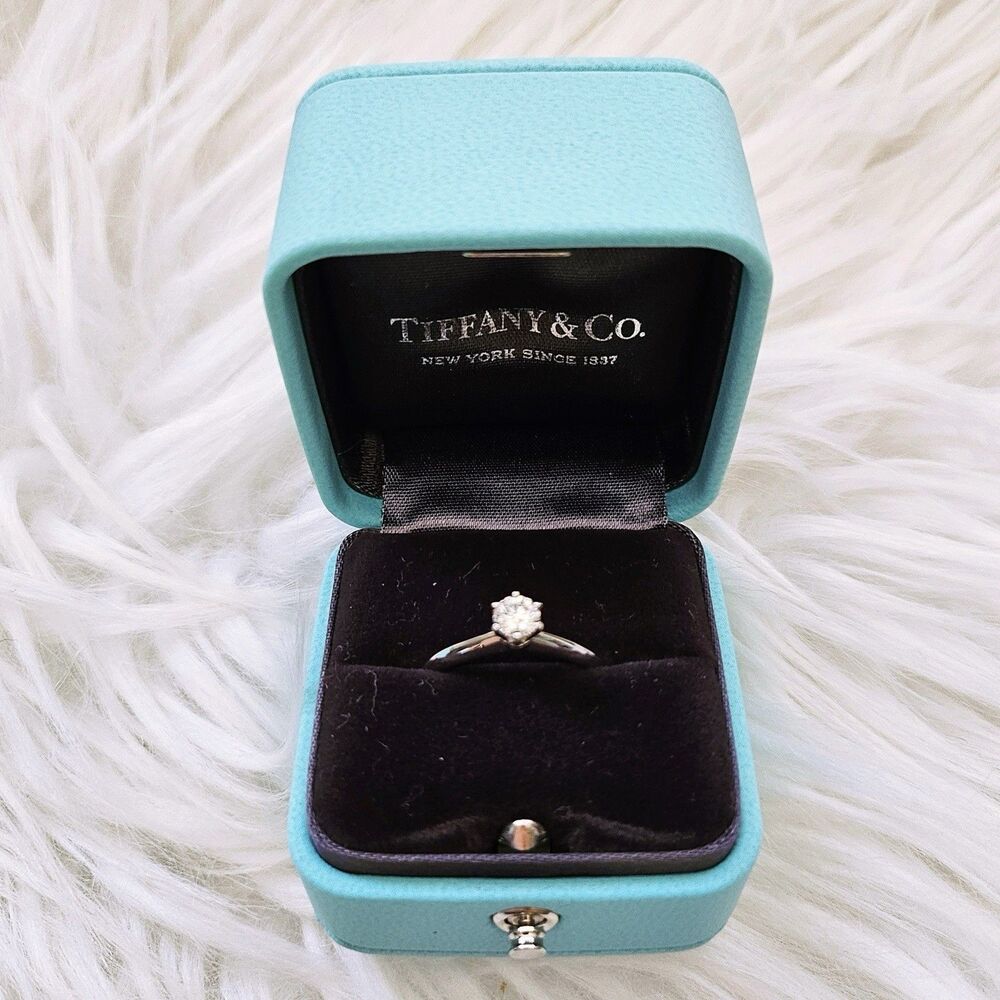 $3500 Tiffany & Co. Solitaire Platinum Diamond Engagement Ring .33 TCW H VVS1